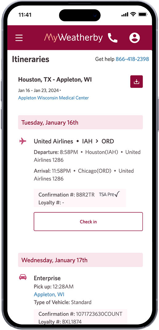 Phone screen itinerary